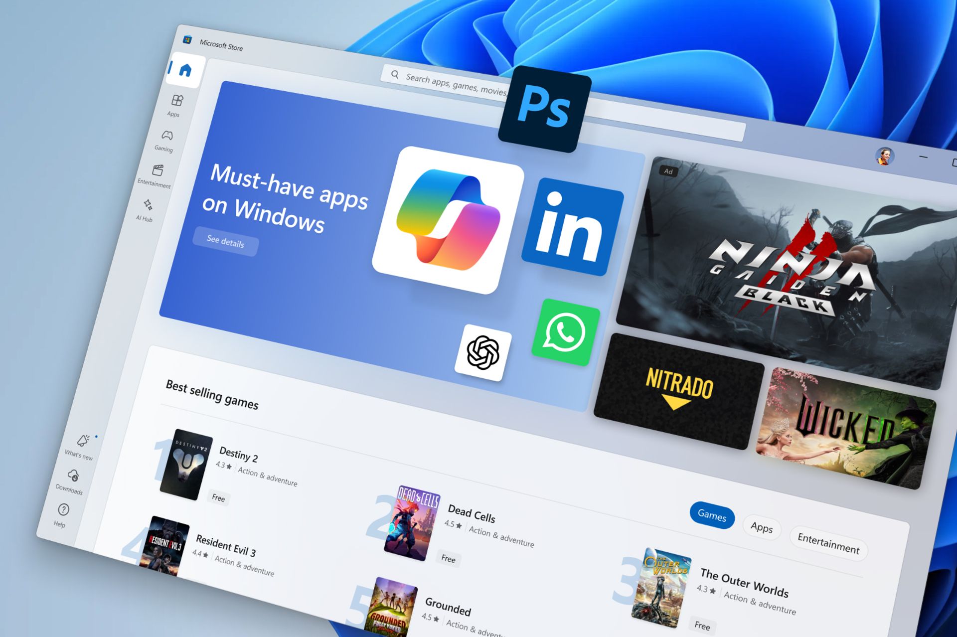Microsoft Store Spotlight interface featuring curated app content.
